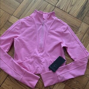 90 Degree By Reflex Pink Half-Zip Cropped Performance Top